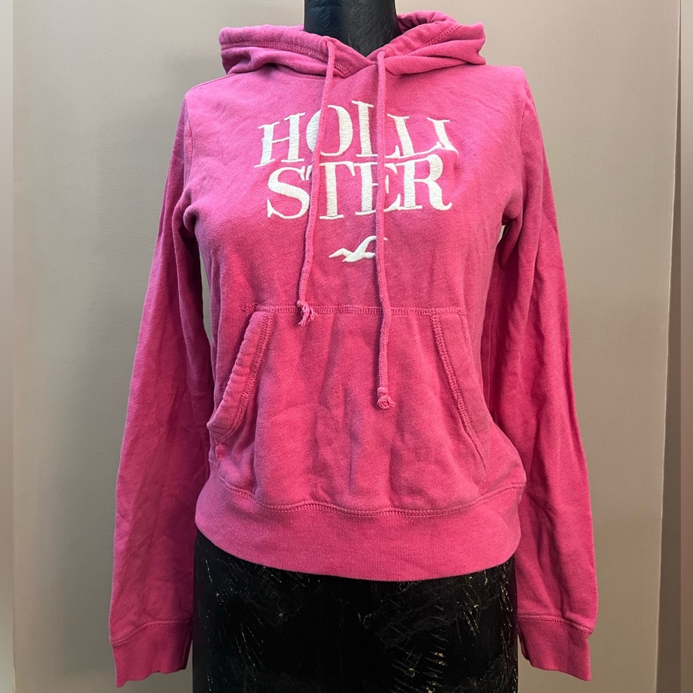 Late 2010’s Hollister Pink Embroidered Graphic Hoodie Size XS 1 Hole